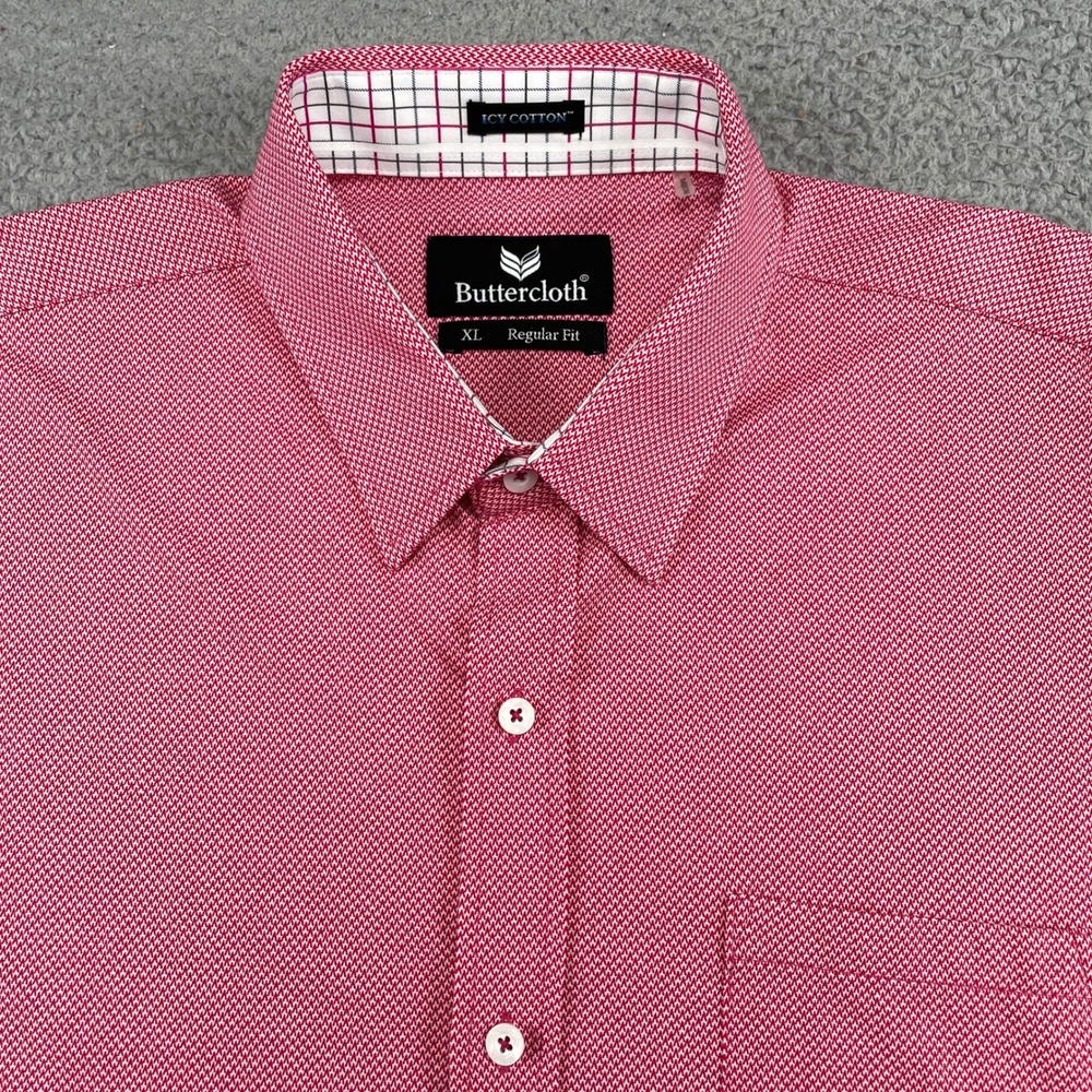 Buttercloth Button Down Men XL Red Icy Cotton Regular Fit Long Sleeve Stretch